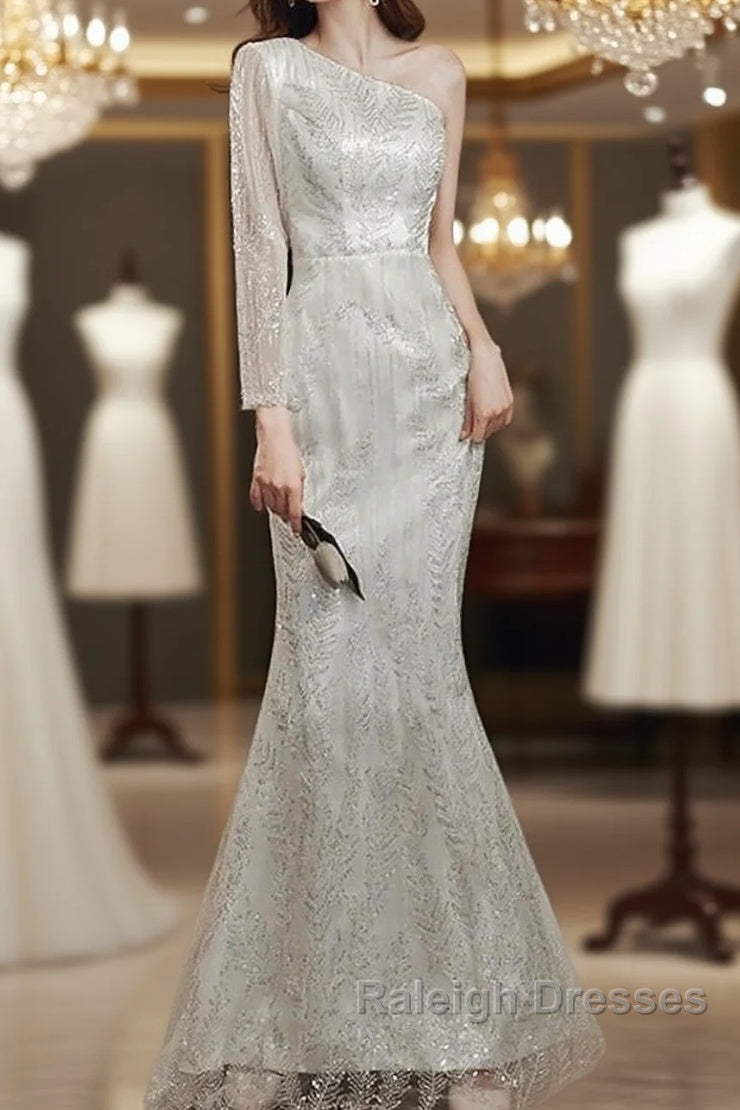 Long Sleeve Sequin Champagne Prom Dresses