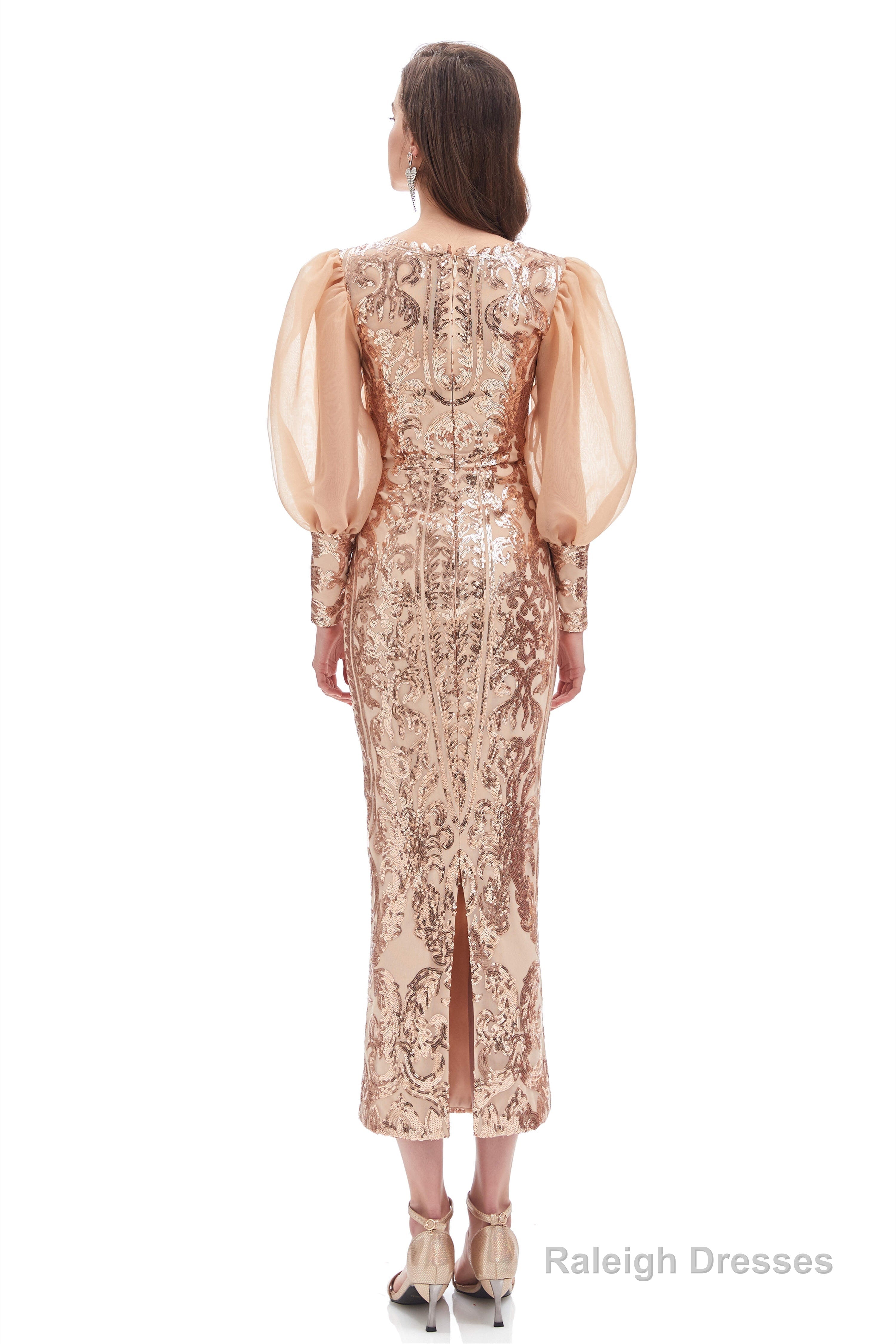 Long Sleeve Tea Length Prom Dresses