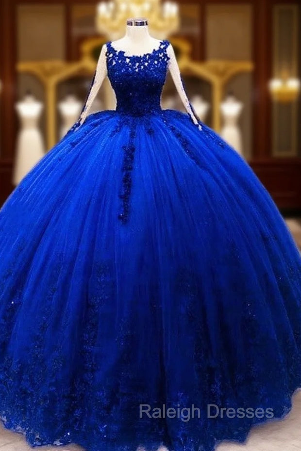 Long Sleeves Ball Gown Appliques Dresses