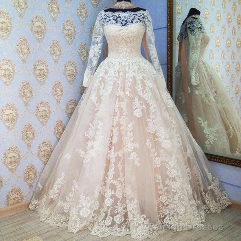 Long Sleeves Ball Gowns Lace Wedding Dress Champagne Main image