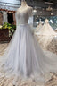 Long Sleeves Beading V-Neck Tulle Prom Dresses