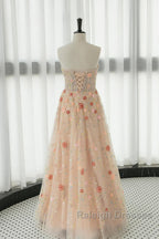 Long Sleeves Champagne Lace Floral Long Prom Dress Long Sleeves Champagne Lace Floral Prom Dress