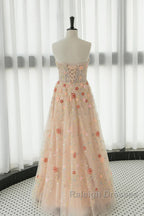 Long Sleeves Champagne Lace Floral Long Prom Dresses, Long Sleeves Champagne Lace Floral Formal Evening Dresses