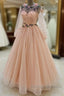 Long Sleeves Evening Dress Tulle Flowers Beaded