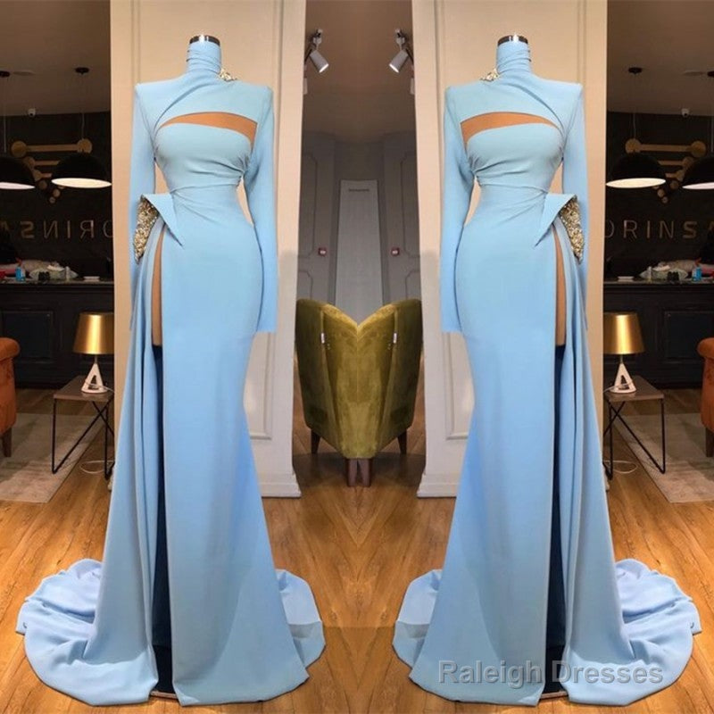 Long Sleeves High Neck Mermaid Prom Dress Long With Slit