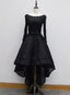 Long Sleeves Lace High Low Prom Dress , Beaded Black Prom Dress