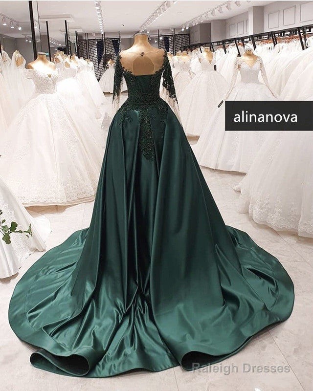 Long Sleeves Mermaid Prom Dress Sweep Train Lace Beaded