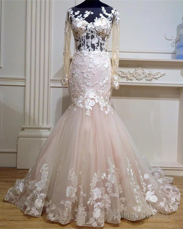 Long Sleeves Mermaid See Through Wedding Dress Lace Embroidery