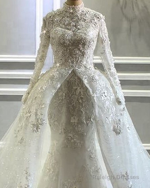 Long Sleeves Mermaid Wedding Dress Lace High Neck Secondary image