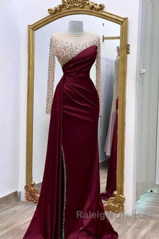 Long Sleeves Prom Dress Mermaid Satin Split Secondary image