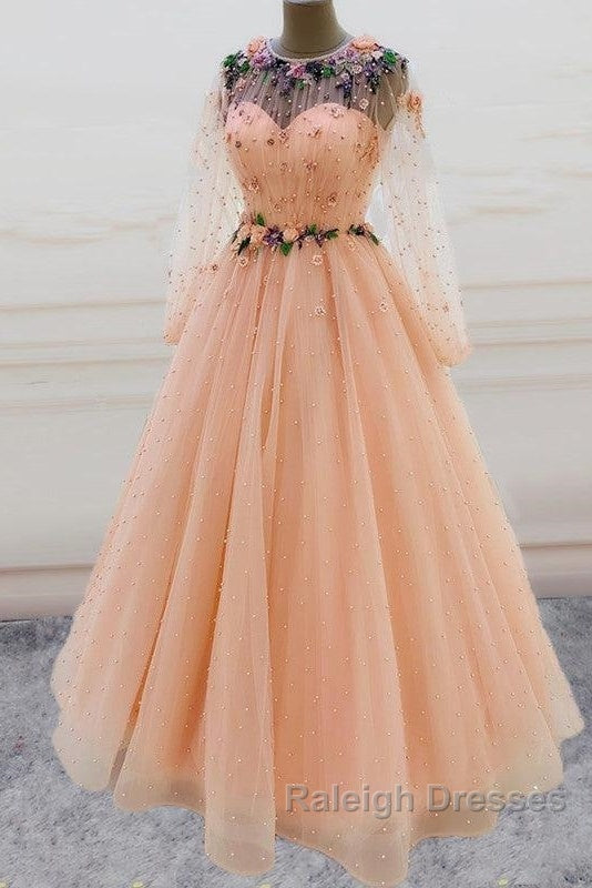 Long Sleeves Prom Dresses Princess Tulle Beaded Secondary image