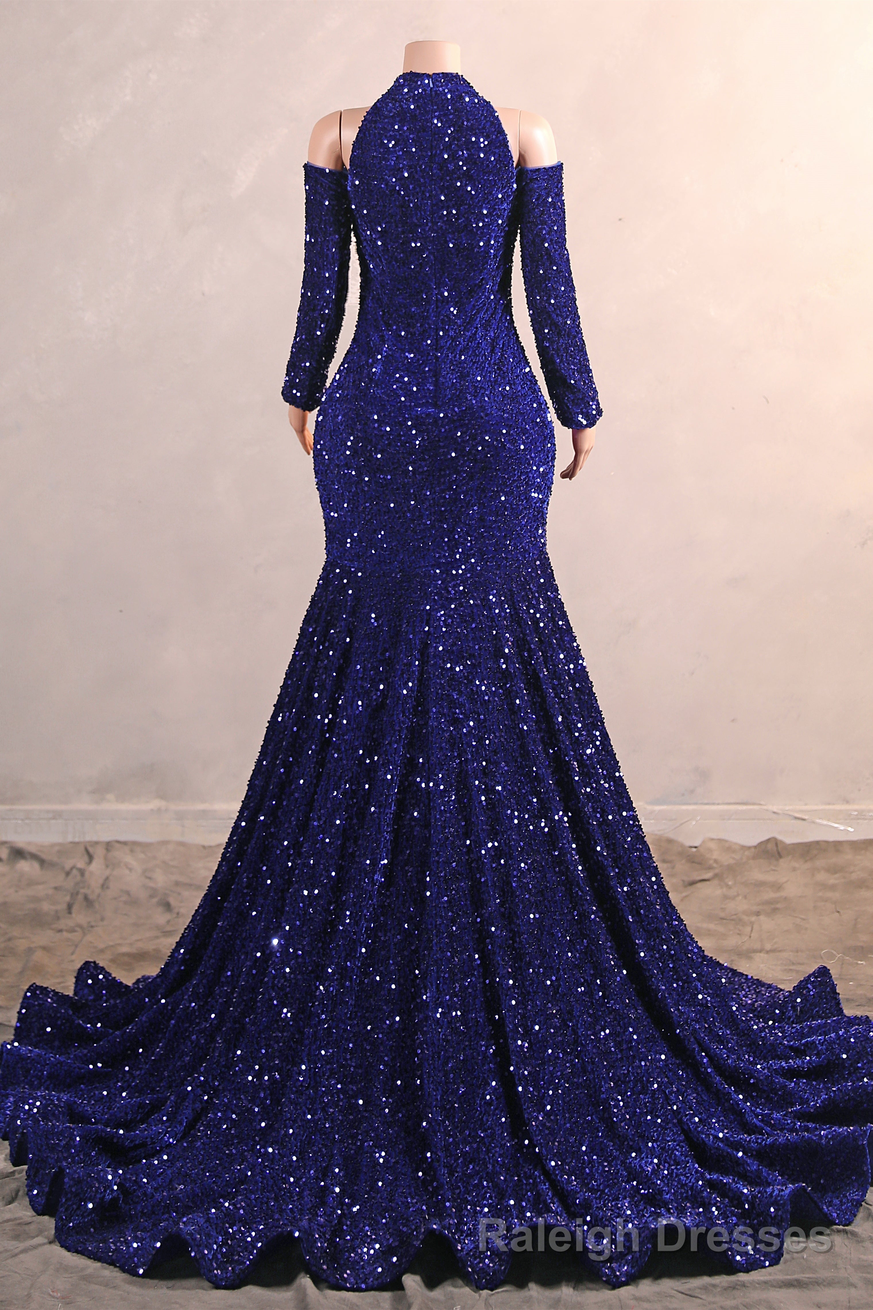 Long Sleeves Royal Blue Prom Dresses Sequin Mermaid Long Dress