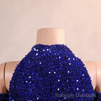 Long Sleeves Royal Blue Prom Dresses Sequin Mermaid Long Dress