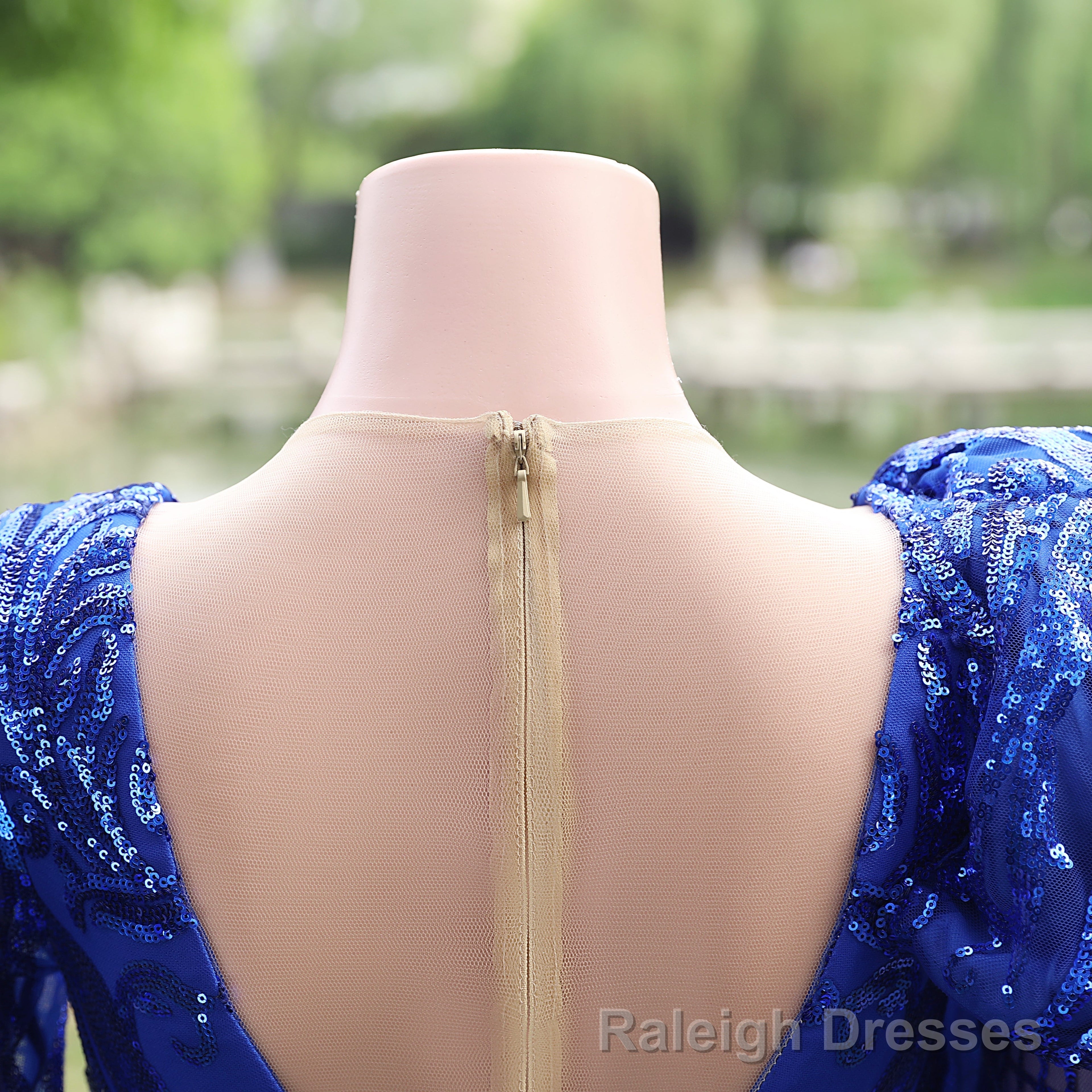 Long Sleeves Royal Blue Prom Dresses Sequin Mermaid Long Formal Dresses