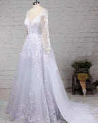 Long Sleeves Scoop Wedding Dress Princess Lace Bridal Gown