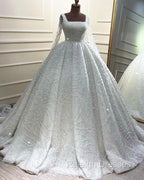 Long Sleeves Sequin Pattern Ball Gowns Wedding Dress
