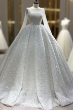 Long Sleeves Sequin Pattern Ball Gown Wedding Dress
