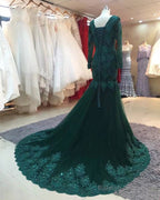 Long Sleeves V-Neck Lace Prom Mermaid Dress