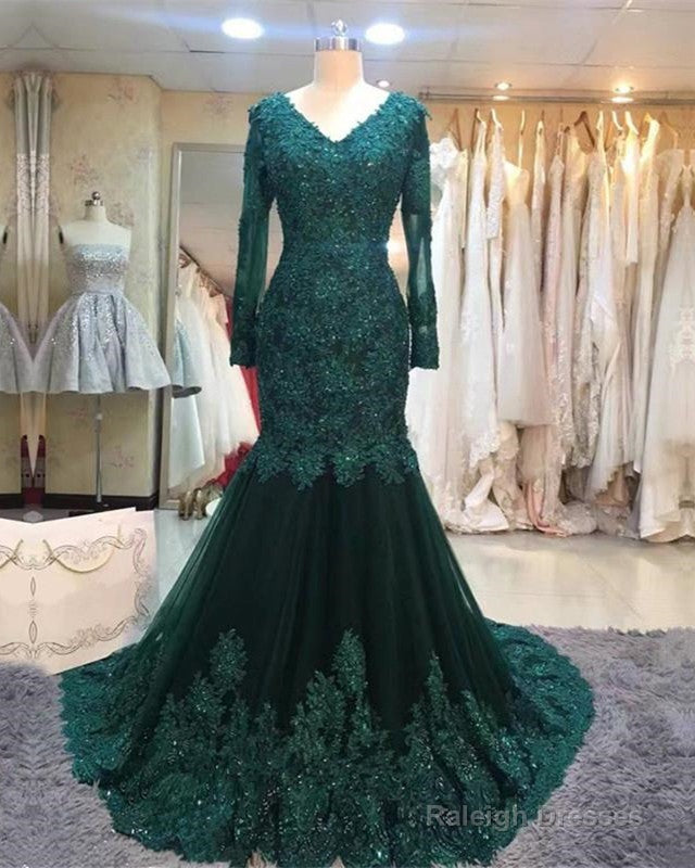 Long Sleeves V-Neck Lace Prom Mermaid Dress Main image