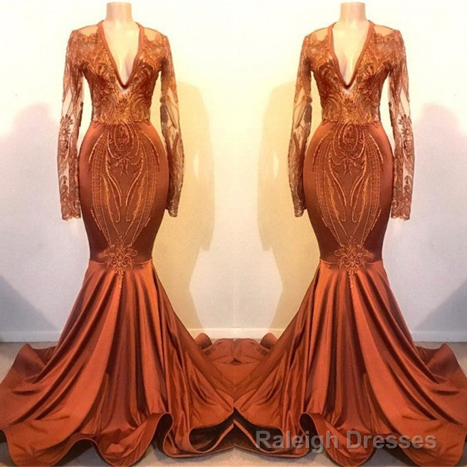 Long Sleeves V-neck Mermaid Prom Dress Sequins Gold Long Chiffon Lace Secondary image