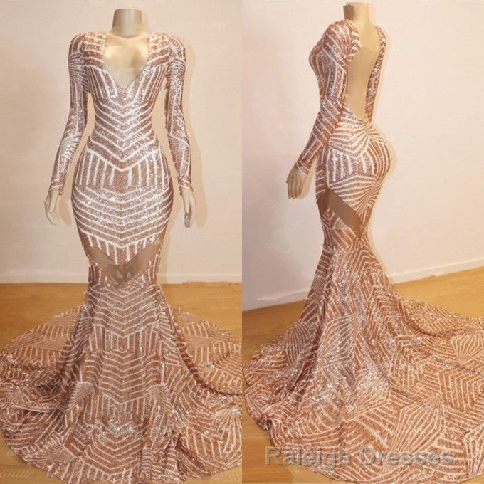 Long Sleeves V-neck Mermaid Prom Dress Sequins Long Chiffon Secondary image