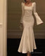 Long Sleeves White Mermaid Prom Dresses Long Elegant Prom Gowns