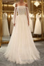 Long Sleeves White Tulle Prom Wedding Dresses, Long Sleeves White Tulle Formal Evening Dresses