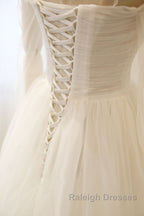 Long Sleeves White Tulle Prom Wedding Dresses, Long Sleeves White Tulle Formal Evening Dresses