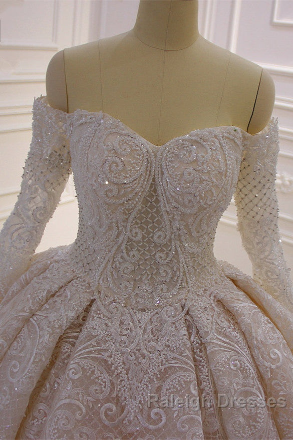 Long Sleevess Ball Gown Off the shoulder Sequins Wedding Dresses Secondary image