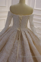Long Sleevess Ball Gown Off the shoulder Sequins Wedding Dresses