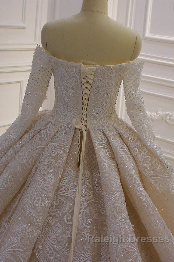 Long Sleevess Ball Gown Off the shoulder Sequins Wedding Dresses
