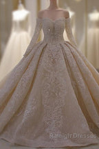 Long Sleevess Ball Gown Off the shoulder Sequins Wedding Dresses
