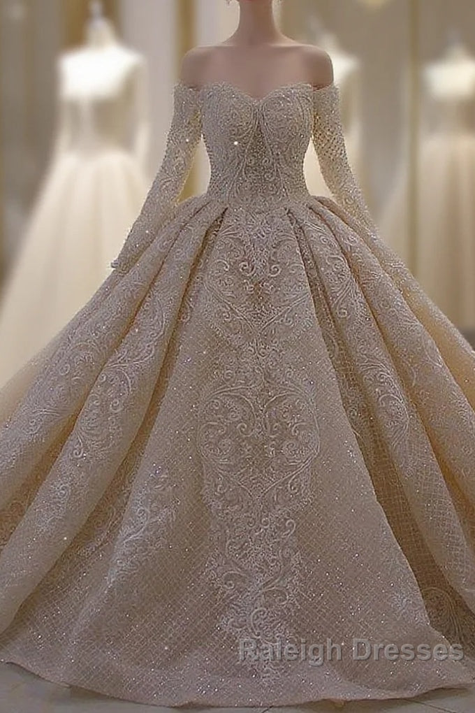 Long Sleevess Ball Gown Off the shoulder Sequins Wedding Dresses