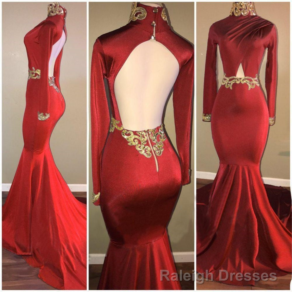 Long Sleevess High Neck Hollow Back Mermaid Prom Dresses Secondary image