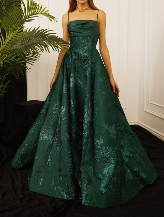 Long Spaghetti Straps A-Line Green Prom Dress Long Prom Dress