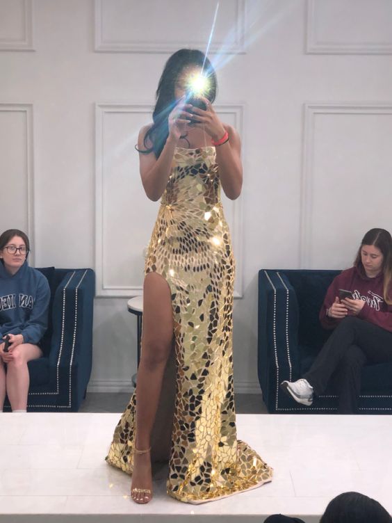 Long Spaghetti Straps Mermaid Slit Prom Dress Long Prom Dress