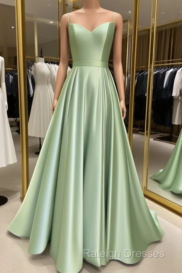 Long Spaghetti Straps V Neck Slit Satin Dress Main image