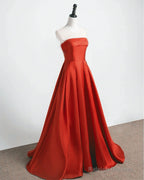 Long Strapless Burnt Orange Satin Dress