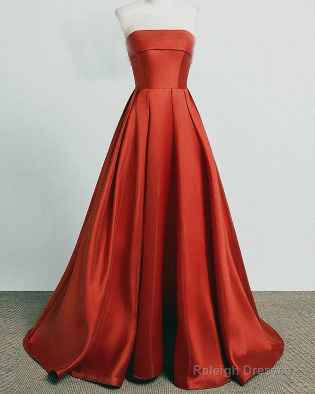Long Strapless Burnt Orange Satin Dress