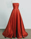 Long Strapless Burnt Orange Satin Dress
