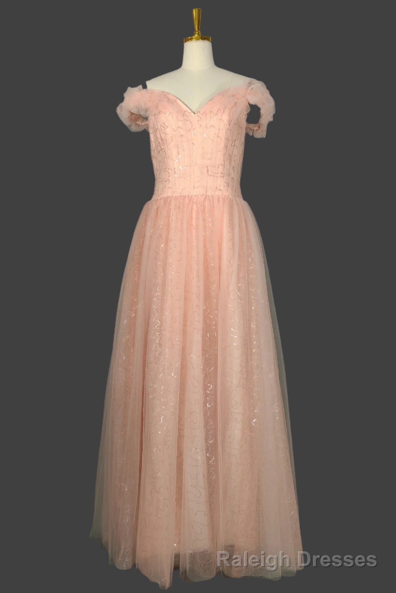 Long Straps A-line Prom Dresses Tulle Off Shoulder Evening Dresses Main image