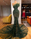 Long Train Strapless Green Prom Dress Arabic Mermaid Prom Gown For Women