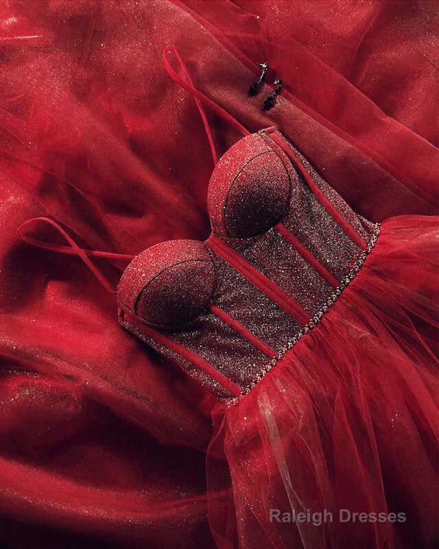 Long Tulle Sparkly Sweetheart Corset Dress