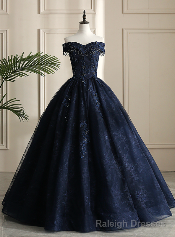 Looking For Cute And Stylish Navy Blue Ball Gown Tulle Lace Off the Shoulder Beading Quinceanera Dress