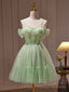 Green Tulle Lace Short Prom Dress, Cute Homecoming Dress, Green Prom Dress