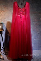 Love Pearl Beaded V Neck Long Burgundy Evening Dresses