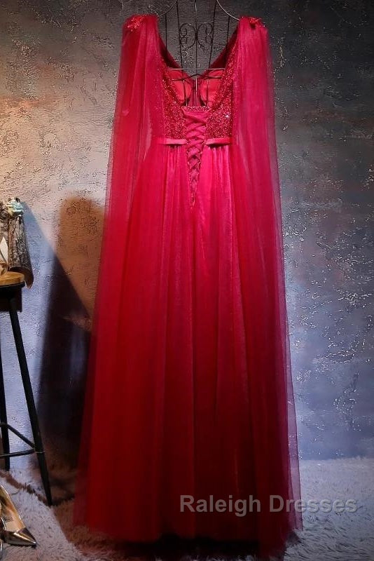 Love Pearl Beaded V Neck Long Burgundy Evening Dresses