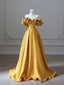 Yellow Satin Long Prom Dress, Off Shoulder A-Line Evening Dress