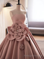 Pink Strapless Satin Long Prom Dress, Beautiful A-Line Evening Dress