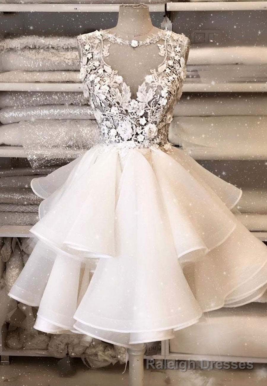 White Lace Short Prom Dresses, A-Line Homecoming Dresses Main image